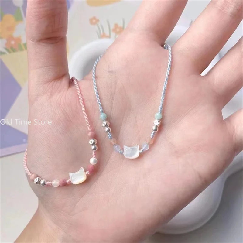 Handgemachtes Paar süßes Katzenarmband einzigartiges stilvolles Handseil für Frauen Männer Perlen gewebtes Armband Handgelenkschmuck Geschenke