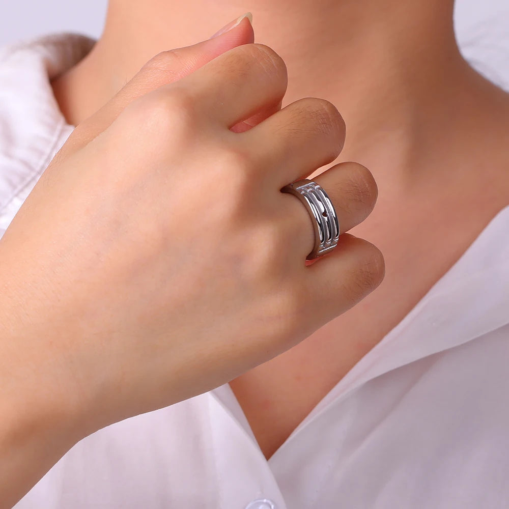 Teamer Amulett Atlantis Ring Edelstahl Breite Mode Minimalistische Ringe für Männer Frauen Paar Hochzeitstag Schmuck Geschenk