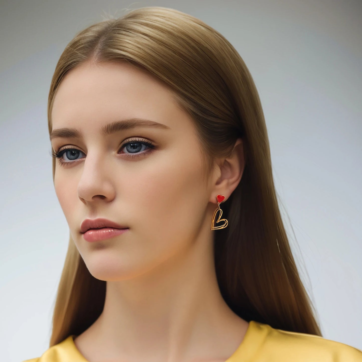 UHBINYCA Asymmetrische rote herzförmige Quasten-Anhänger-Ohrringe für Damen, vergoldeter exquisiter Schmuck aus Edelstahl