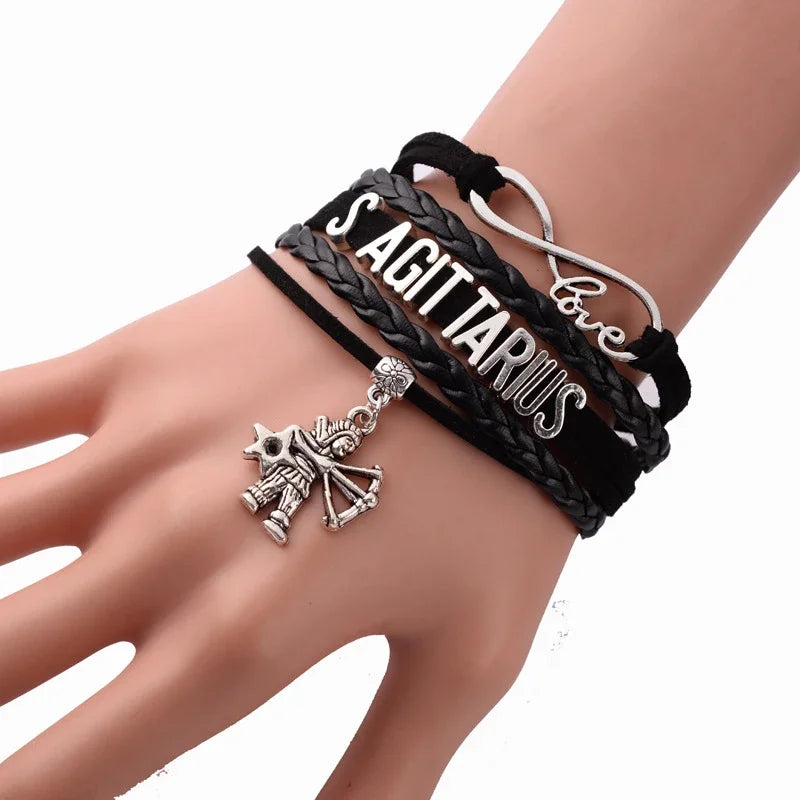 12-Sternbild-Sternzeichen, schwarzes geflochtenes Lederarmband, Krebs, Löwe, Jungfrau, Waage, gewebter Schmuck, Punk-Männer-Anhänger-Armband 2022