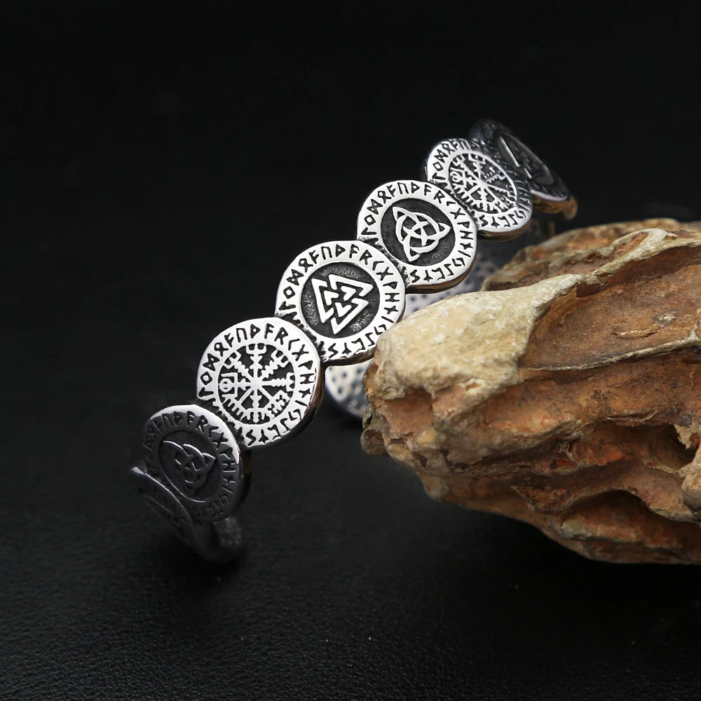 Neue Design Mode Vikings Valknut Muster Armbänder Für Männer Frauen 316L Edelstahl Nordic Kompass Armreifen Amulett Schmuck