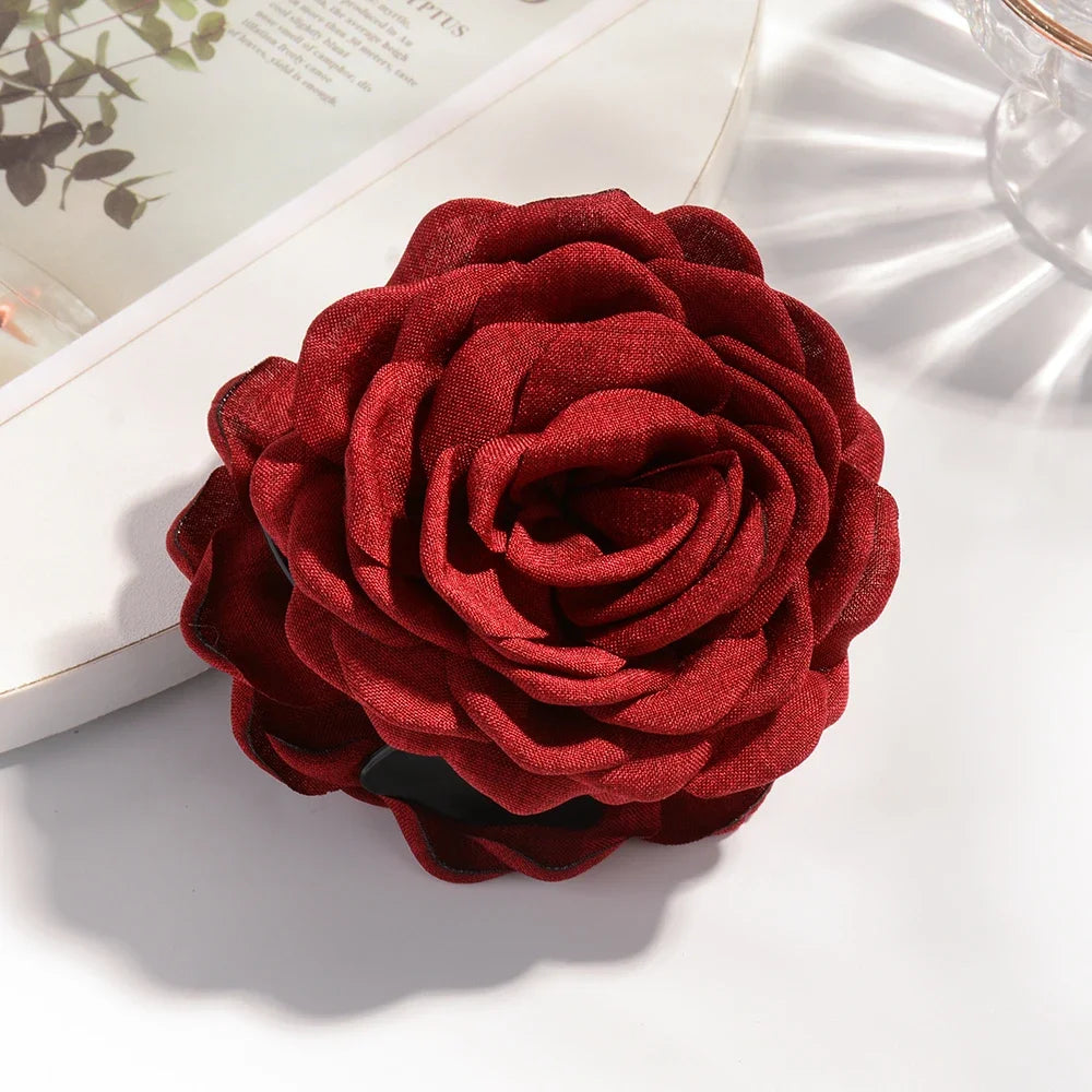 16 Farben Schweiß mittlerer Baumwollstoff Rose Blume Haarklammern für Frauen koreanische Ctach Shark Clamp Haarschmuck 2024