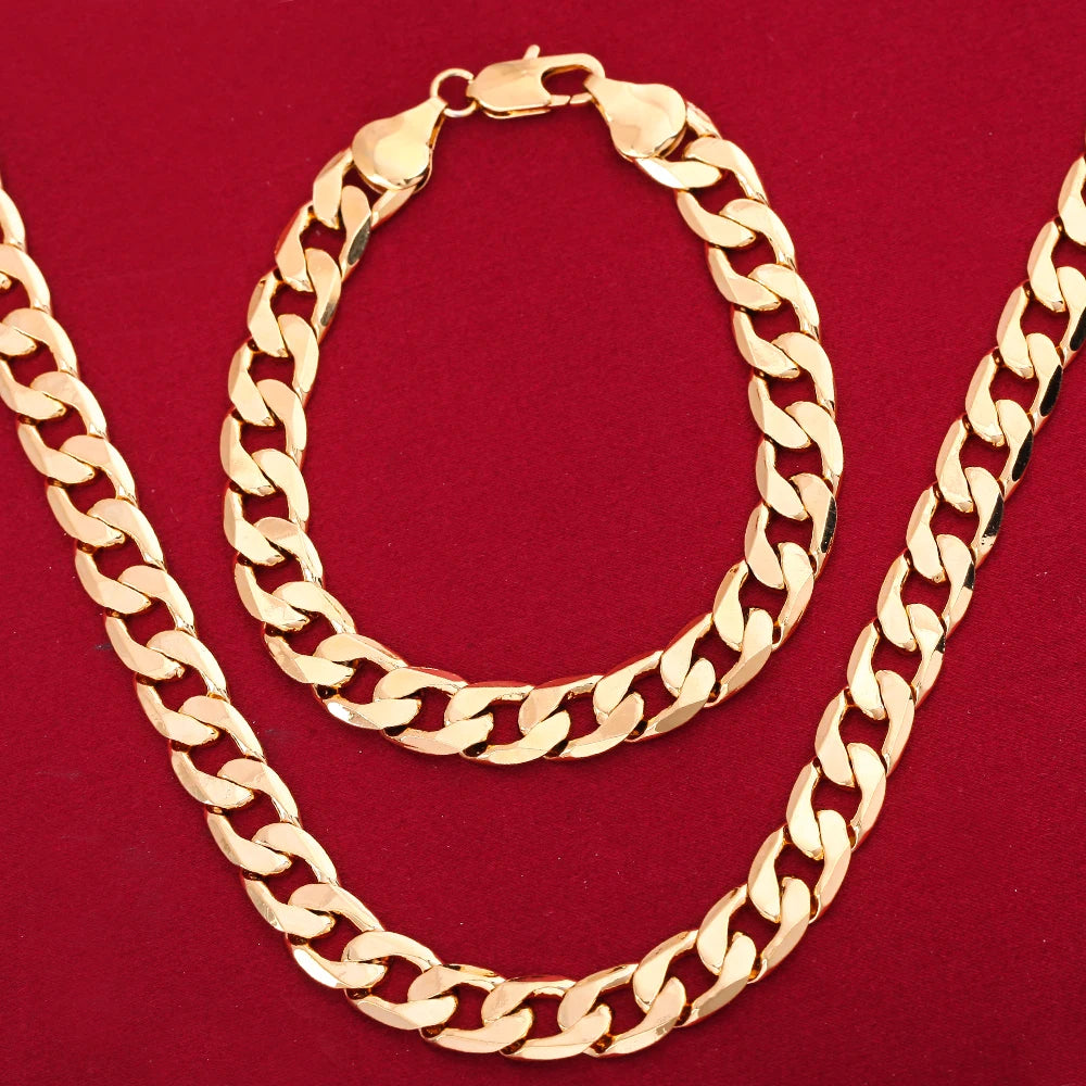 925 Sterling Silber 18 Karat vergoldet 8 mm Geometrie Kette Armbänder Halskette für Damen Herren Mode Luxus Designer Schmuckset