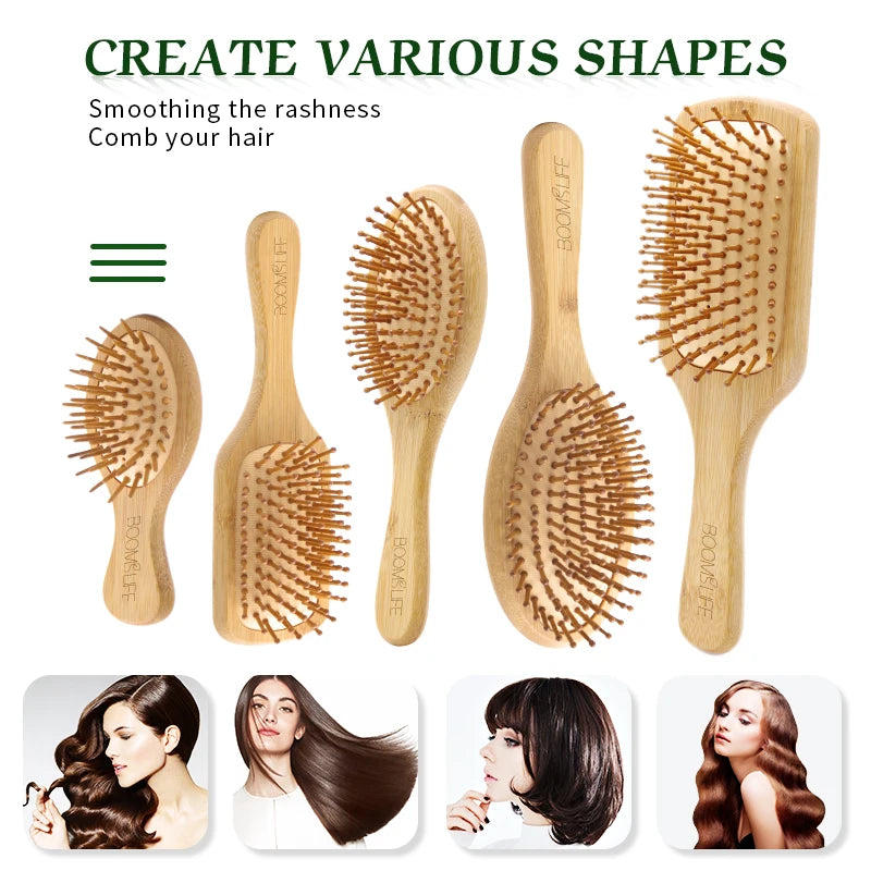 Bambus-Haarbürste für Damen, Styling-Haarkamm, Haarbürste mit breiten Zähnen, Bambuskämme für Haare, glatte Massage, Kopfhautbürste, Friseurkamm