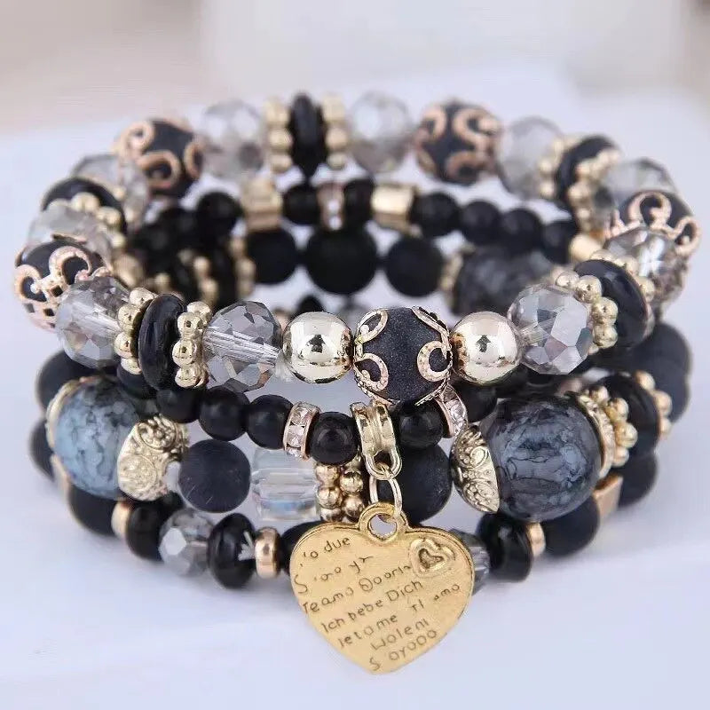 4 teile/satz Boho Strang Armbänder Für Frauen Kristall Perlen Armbänder Herz Brief Elastische Armreifen Armband Yoga Schmuck Geschenke