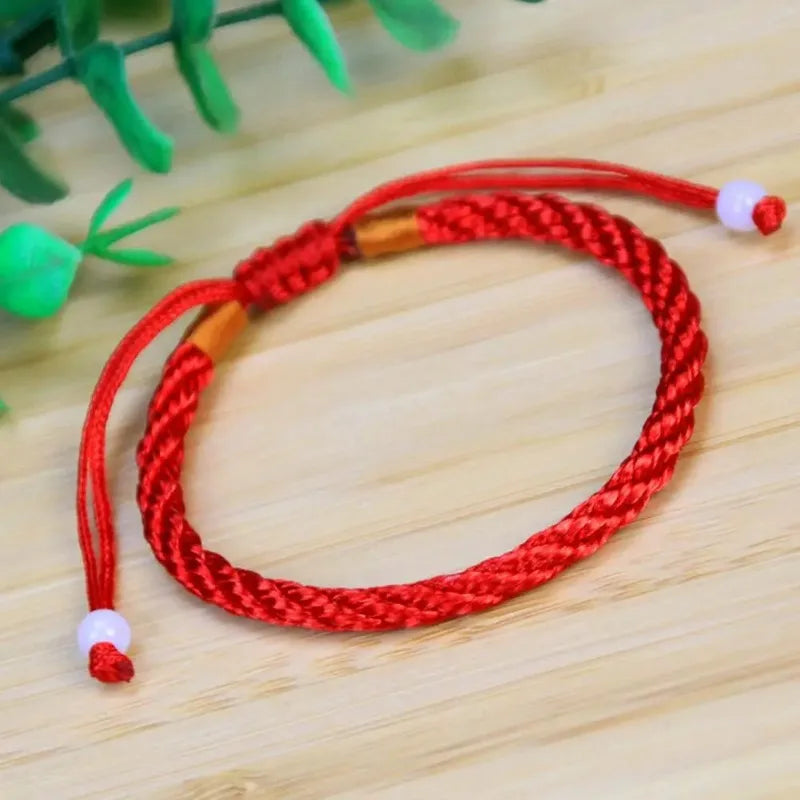 Rote buddhistische handgefertigte Zopfschnur-Armbänder, tibetisches gewebtes Seil-Armband, viel Glück, Amulett-Armband für Frauen und Mädchen, 2025,
