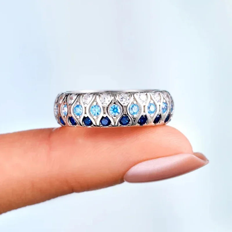 Huitan Luxuriöse blaue Zirkonia-Ringe für Damen, charmant, trendig, kreativ, attraktives Accessoire, wunderschöner, vielseitiger Partyschmuck