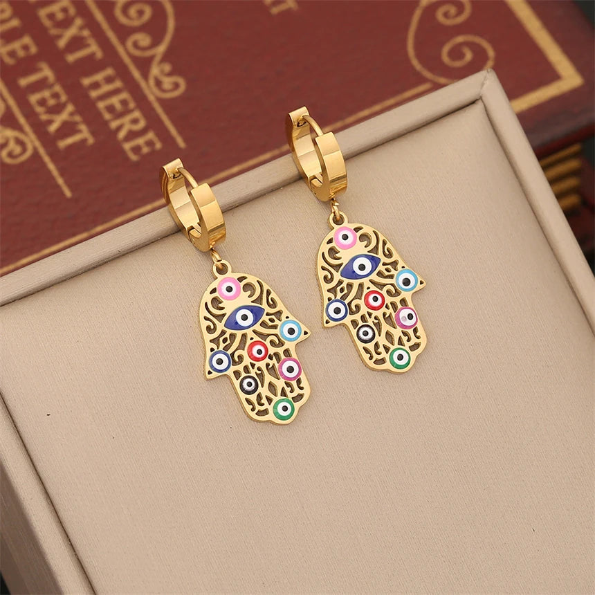 316L Edelstahl Farbige Öl Tropf Palm Augen Anhänger Charme Kette Halsketten Armbänder Ohrringe Mode Hohe Schmuck Party Geschenk