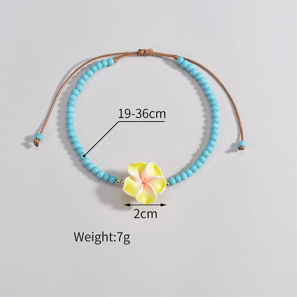 Boho Kirsche Blume Fußkettchen für Frauen Perlen Seil Ketten verstellbare Knöchel Armband Strand Schmuck Sommerferien Zubehör
