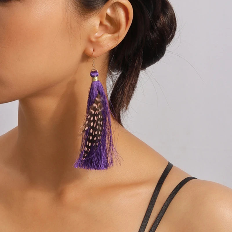 Aihua moderne große Feder Quaste Ohrringe für Frauen Vintage lange übertriebene Zigeuner Feder Ohrringe Party Schmuck Accessoire