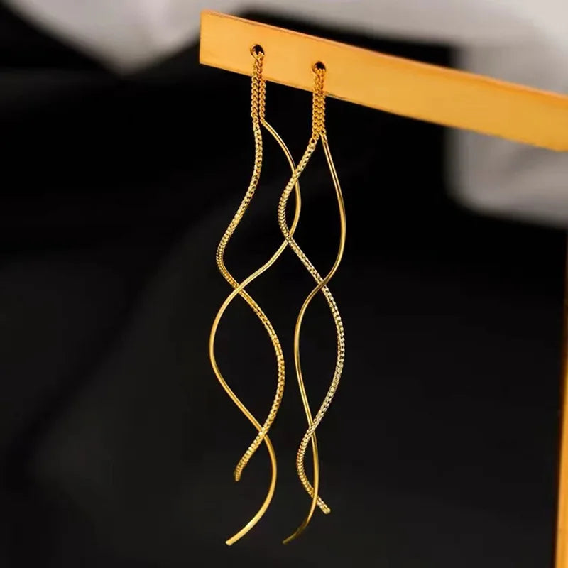 Koreanische Mode Lange Welle Quaste Ohrringe für Frauen Schmuck 2024 Trend Neue Rotierenden Twisted frauen 925 Silber Nadel ohrringe