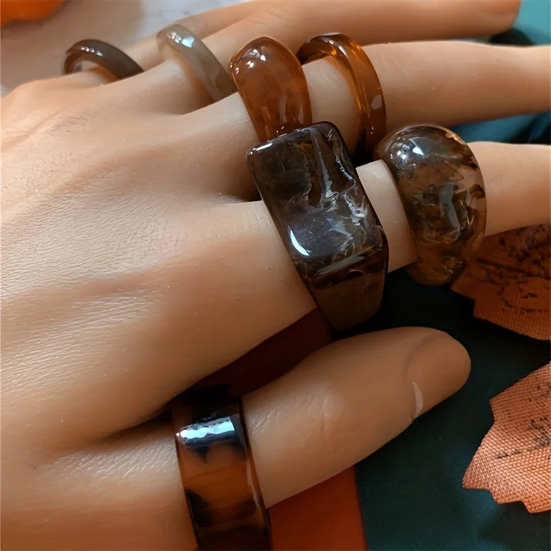 7-teiliges Set mit unregelmäßig gestapelten Retro-Leopardenmuster-Ringen für Damen mit einzigartigem Persönlichkeitsdesign, geeignet für den täglichen Party-GIF