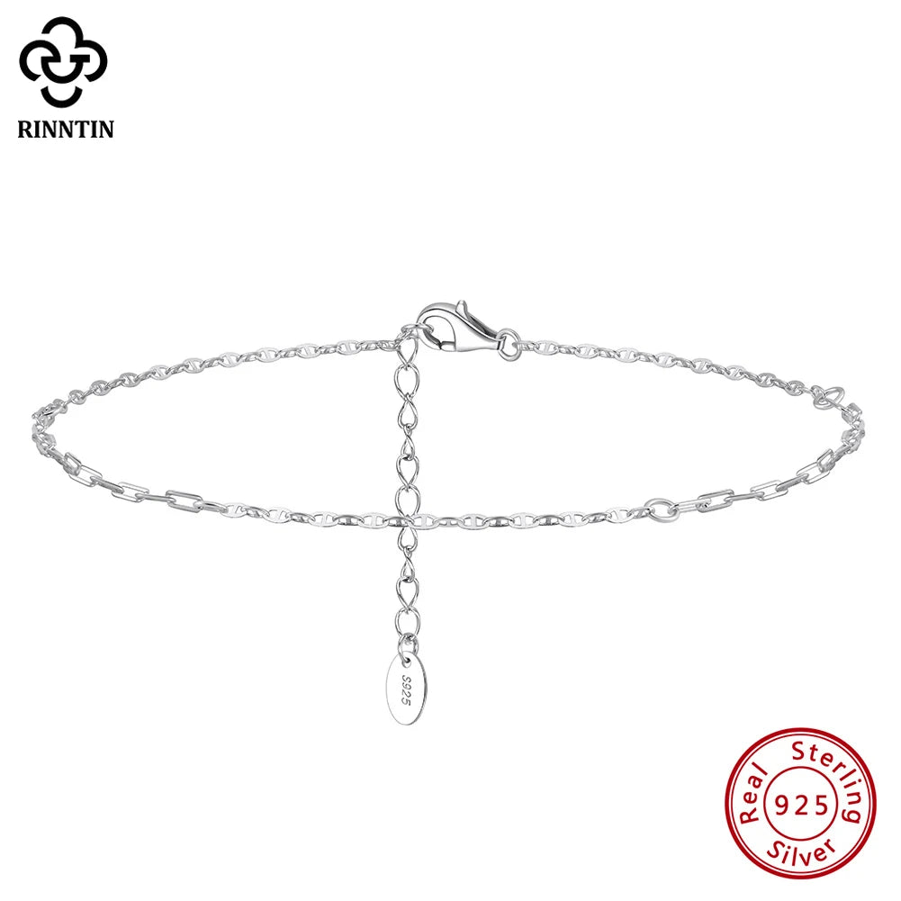 Rinntin Fußkettchen aus echtem 925er-Sterlingsilber, Mariner und Büroklammer, Fußkette, Strand, Minimalismus, Fußkette, Fußkettchen, Armbänder, SA83