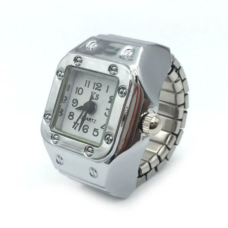 Vintage Punk Finger Uhr Mini Gummiband Legierung Uhren Paar Ringe Schmuck Uhr Retro Römischen Quarzuhr Ringe Frauen Männer