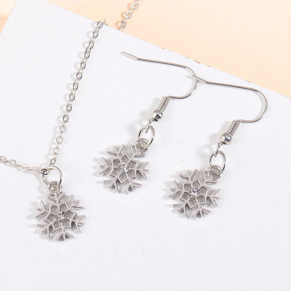 Frauen Mode Luxus Schmuck Set Zirkon Schneeflocke Kristall Anhänger Halskette Ohrringe Party Geschenke Weihnachts schmuck