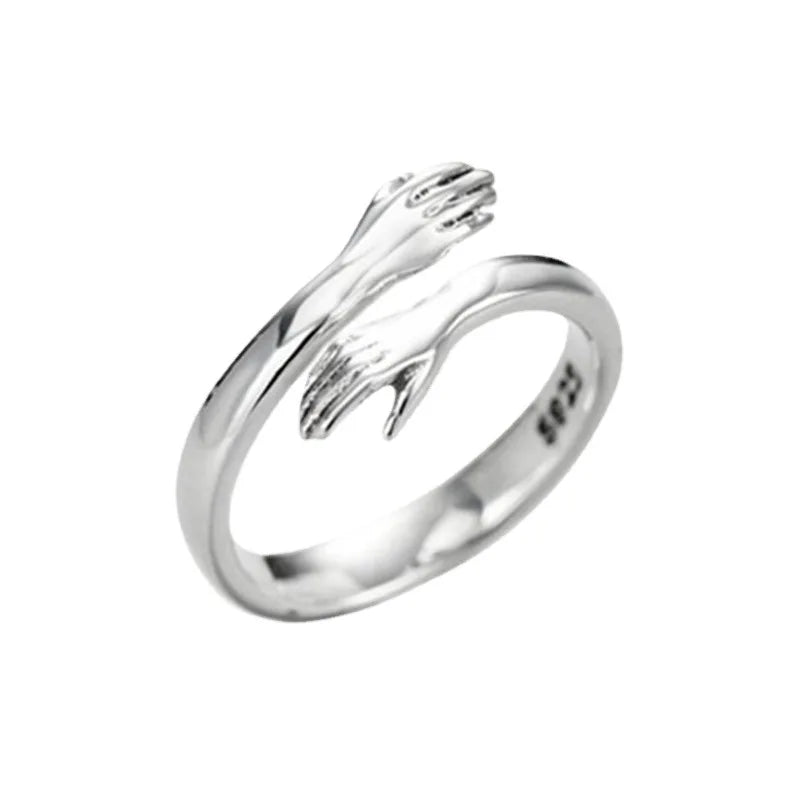 Neue Sterling Silber Fingerringe für Frauen Frauen Edelstahl Geometrische Umarmung Paar Einstellbare Ring Hochzeit Schmuck Geschenk
