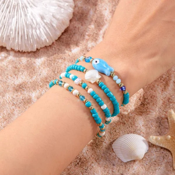 Bohemian Imitation Shell Perlen Armband Für Frauen Sea Star Schildkröte Gewebtes Seil Armband Handgemachte Freundschaft Strand Urlaub Schmuck