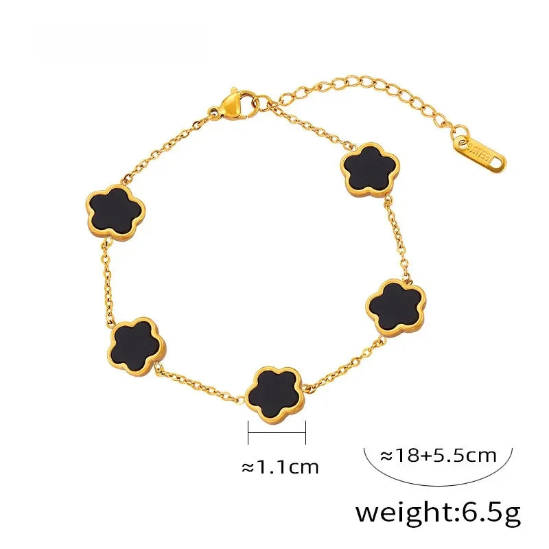 Rustikales frisches Titan-Stahl-Blumen-Accessoires-Armband, weiße Muschel, Acryl-Ohrringe, einfaches Halsketten-Set, Schmuck-Ensemble