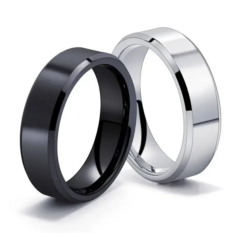 Einfache Edelstahlringe Titanstahl Punk Trendy Persönlichkeit Metall Abgeschrägter Rand Polierter Ring für Damen Herren Party