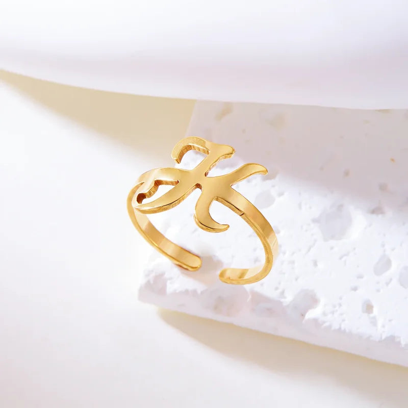 Ringe mit Anfangsbuchstaben für Damen, goldfarben, Edelstahl, A-Z, Buchstabe, verstellbarer Ring, ästhetisch, Hochzeit, Weihnachten, Schmuck, Geschenk