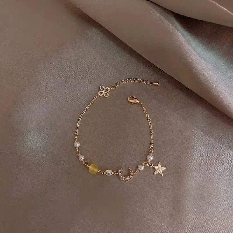 Elegante Kristall Blumen Armband Für Frauen Y2K Süße Mädchen Mond Kirschblüte Bogen Zirkon Armbänder Luxus Designer Schmuck Geschenk