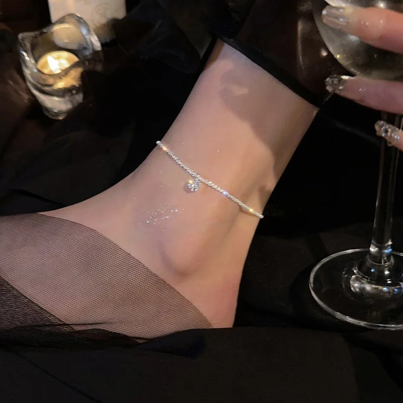 Fußkettchen aus 925er-Sterlingsilber, schillernde Kette, klare CZ, geometrisch, elegant, für Frau und Mädchen, Modeschmuck, Geschenk, Dropship-Großhandel