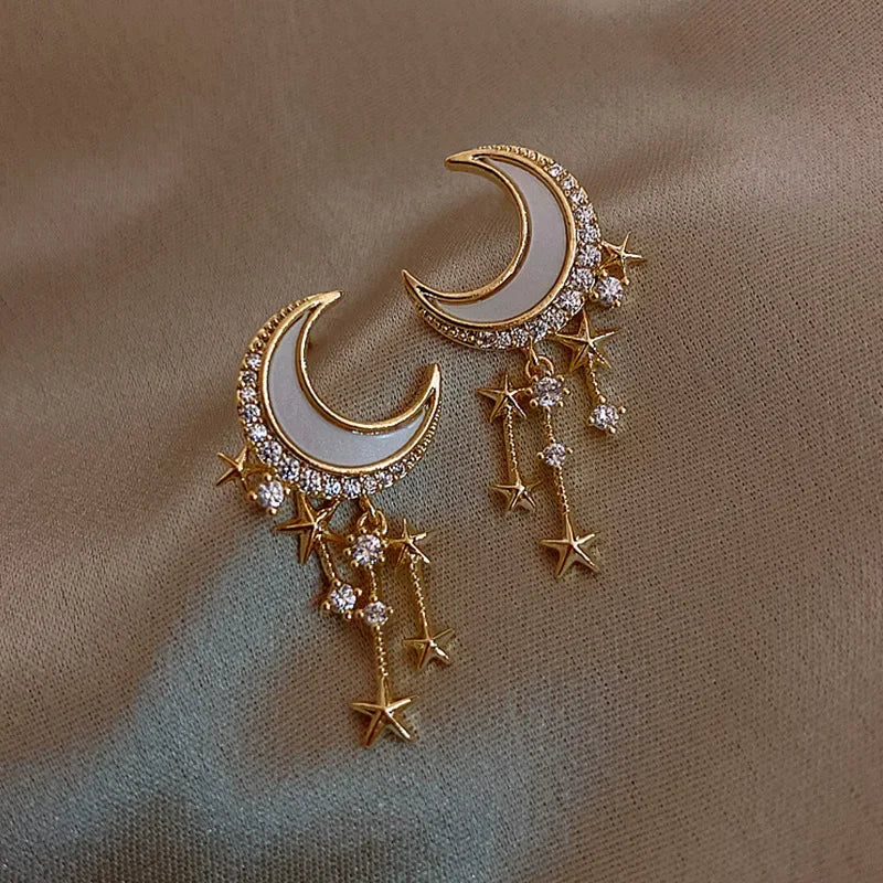 Süße Mond Stern Tropfen Ohrringe Exquisite Strass Ohrringe Gold Farbe Fischschwanz Mini Ohrringe Damen Mode Ohr Schmuck Geschenke