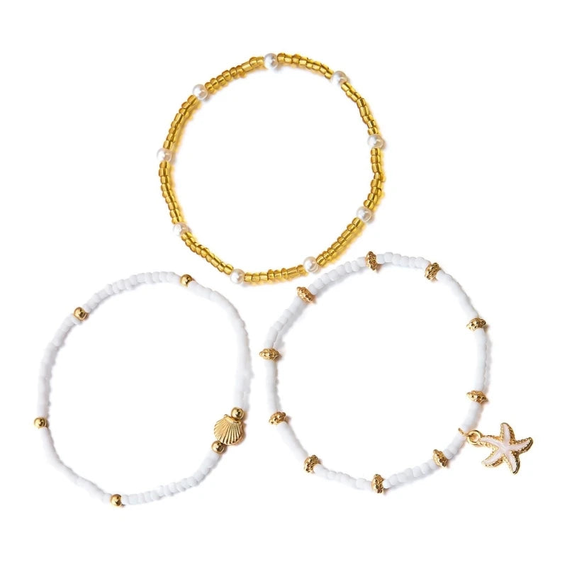 Elastische Meeresschalenperlen Schmuck -Nackenarmband Spuklet Set xx9c