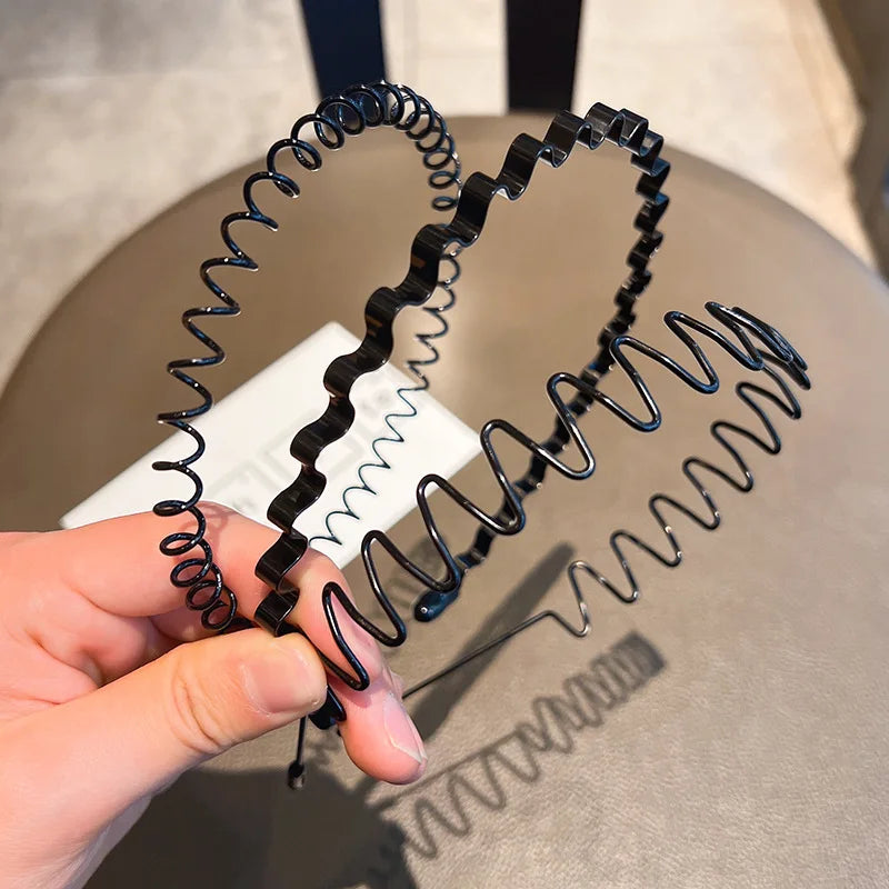 Unisex Schwarz Elastisch Rutschfest Einfache Metall Stirnbänder Für Männer Frauen Welliges Haarband Frühling Haar Hoop Mode Haar Zubehör