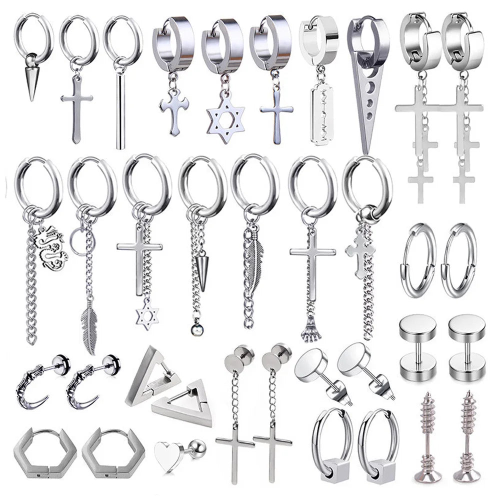 Neueste 1 Paar Edelstahl Kreuz Anhänger Baumeln Lange Quaste Unisex Creolen Männer/Frauen Punk Gothic Schmuck Beste Geschenke