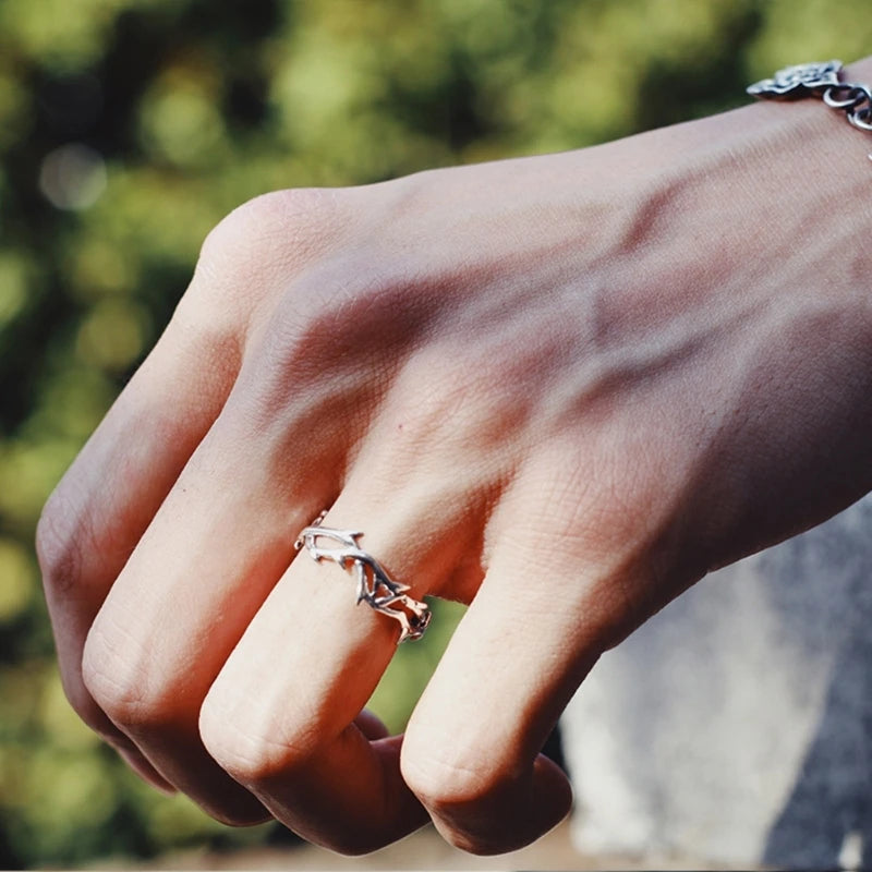 Einstellbare Ringe Silber Dorn Zweig Ringe Offene Ringe für Engagement Vorschlag Paar Schmuck Geschenke Frauen Männer Ornament
