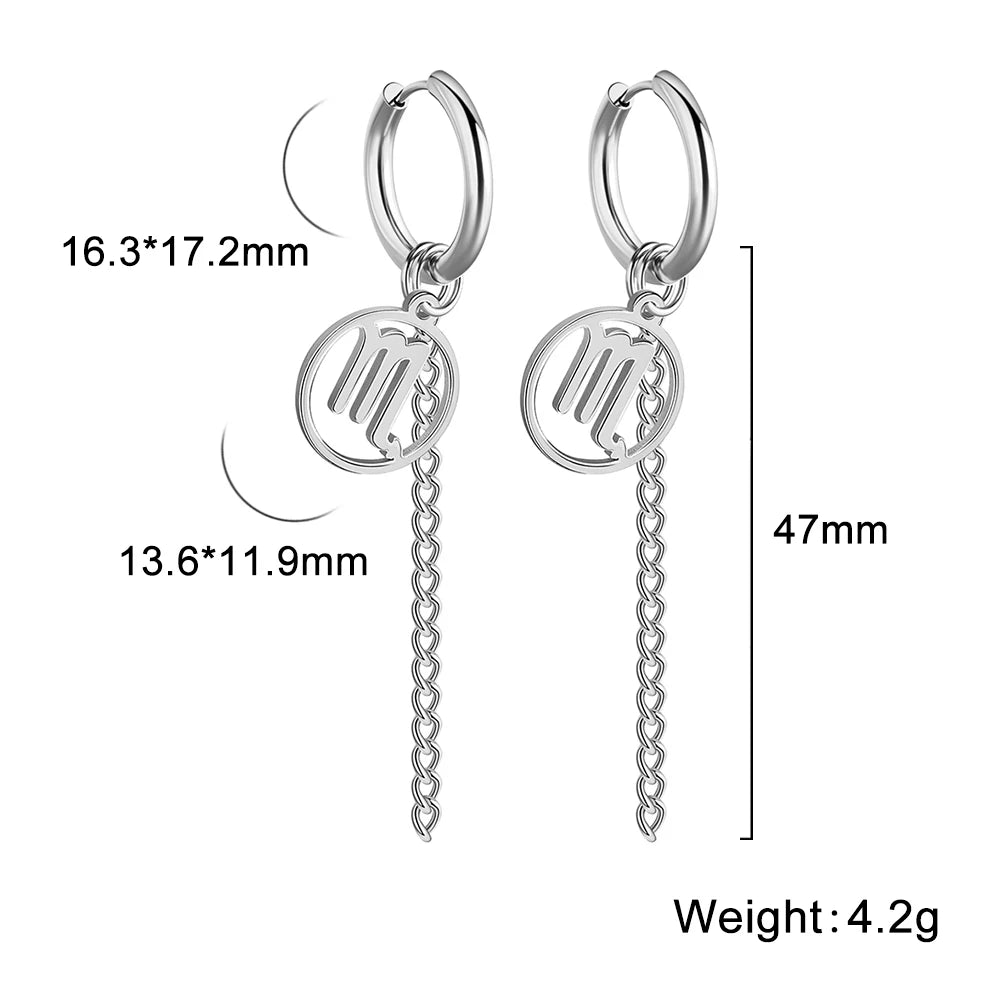 Amaxer Sternbild-Pin-Ohrringe, 12-Sternzeichen-Edelstahl, eleganter Quasten-Tropfenohrring, Widder, Stier, Jungfrau, Fische, für Frauen, Geschenk