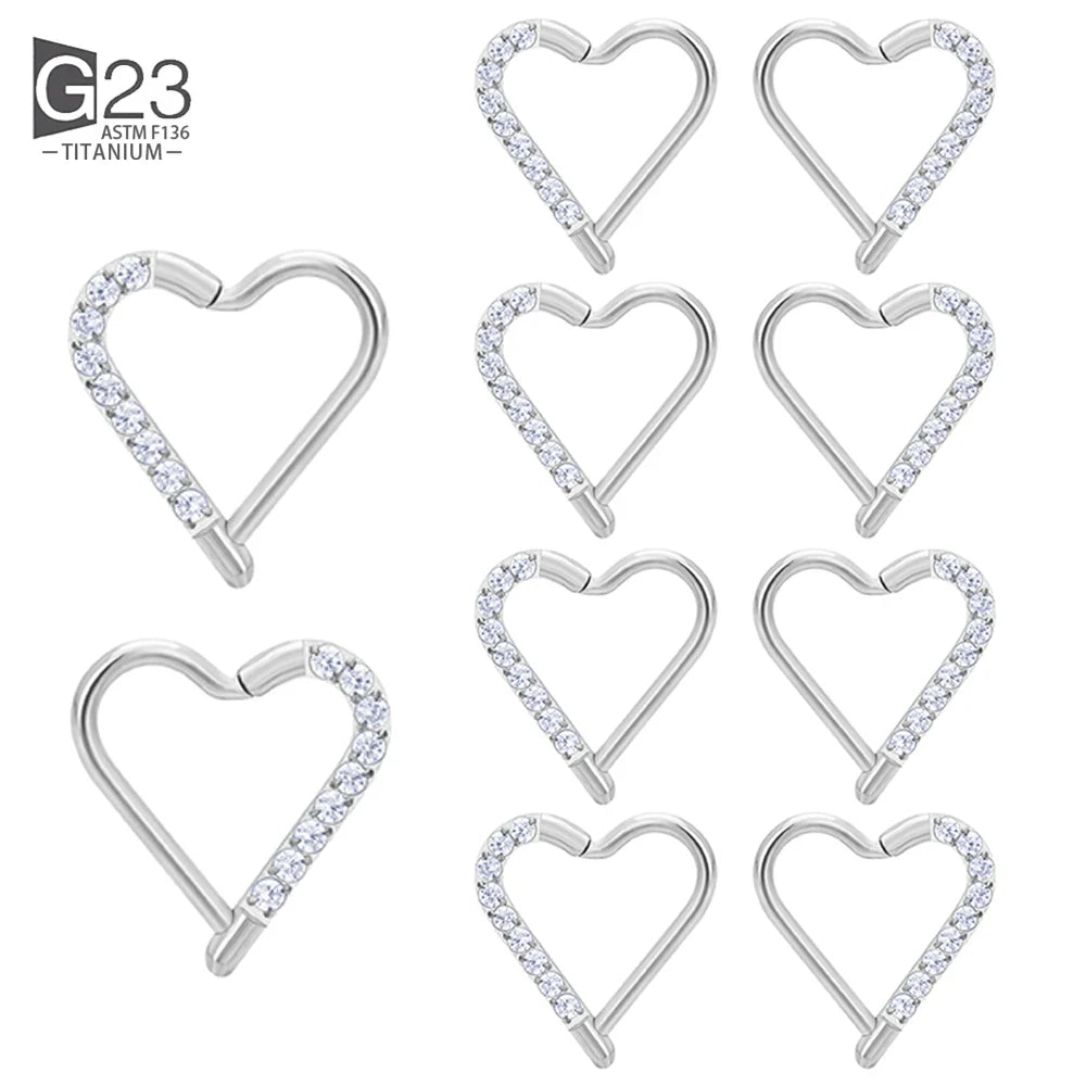 10 Stück ASTM F136 Titan Daith Herz Ohrring Hoop Knorpel Tragus Helix Ringe Scharniersegment Hoop mit klarem CZ