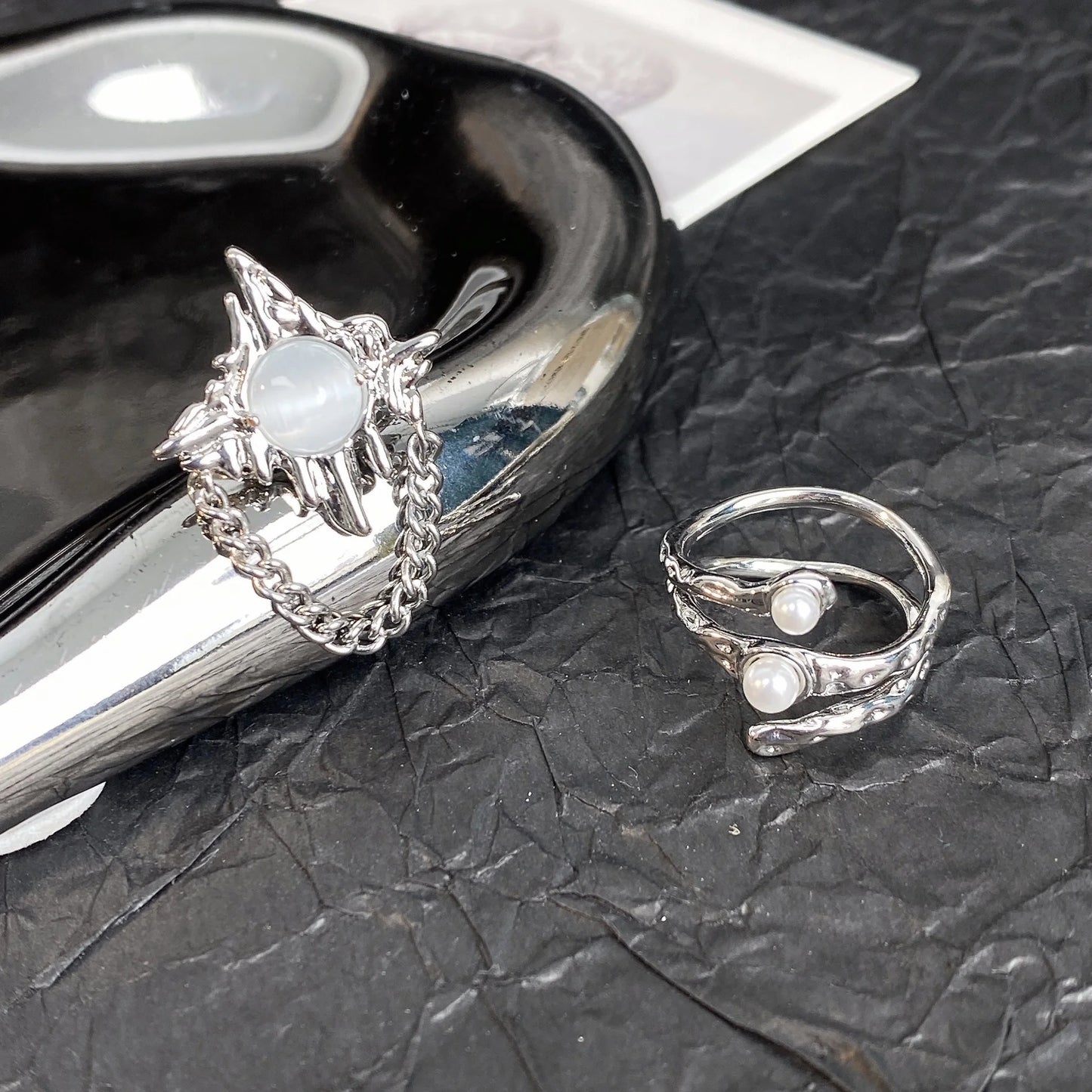 Vintage Unregelmäßige Perle Offenen Ring für Frauen Männer Punk Gothic Silber Farbe Kristall Einstellbare Paar Ringe Y2K Egirl Schmuck Geschenke
