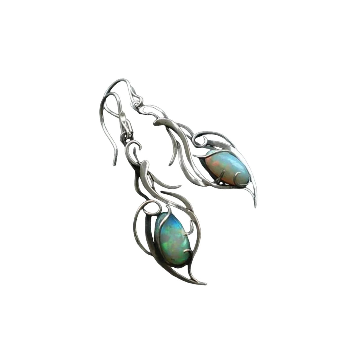 1 Paar silberfarbene Ohrringe mit böhmischem Opal-Anhänger, eleganter Schmuck, geeignet für Festivals und besondere Anlässe