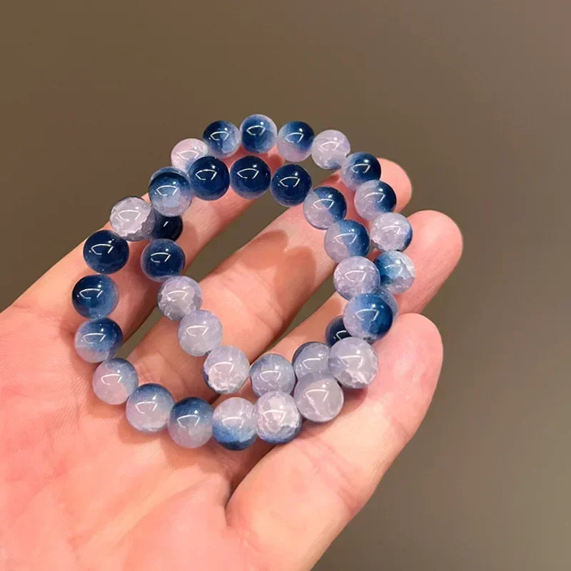 Natürliches rosa/buntes Kristall-/Porzellan-Armband mit Eis-Rissmuster und gemusterten Perlen, einzelner Kreis, glücklicher Heilstein, Schmuck, Geschenk