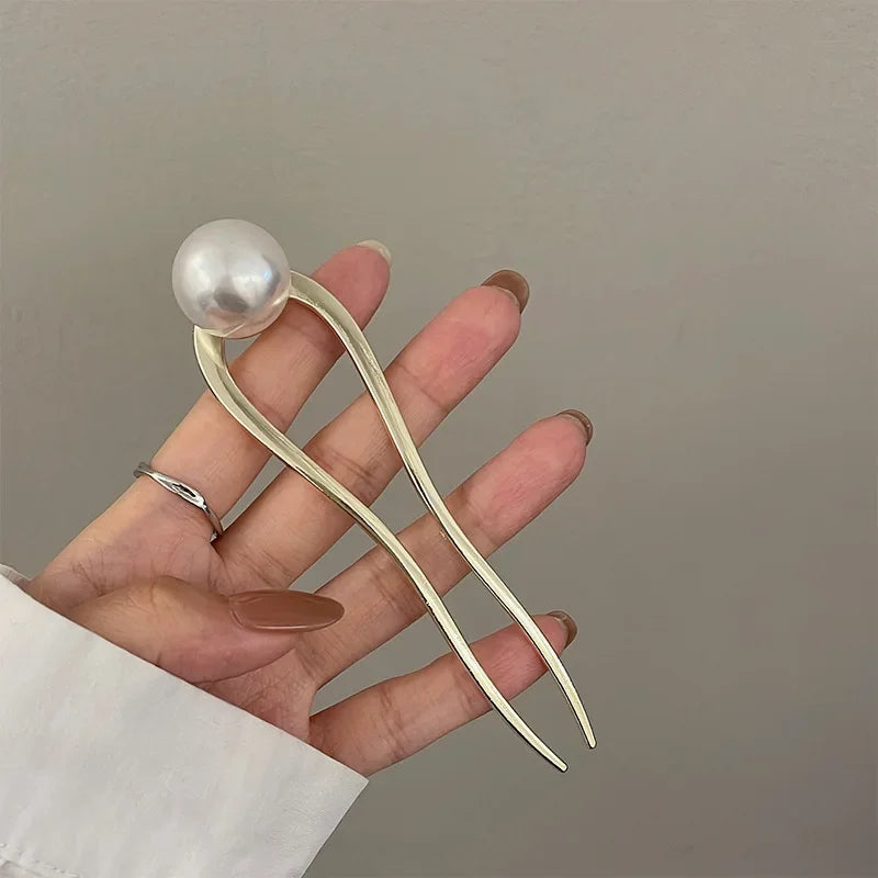 Neue Perle Haarnadeln Koreanische U-förmigen Metall Shell Haar Clip Pins Frauen Mädchen Haar Sticks Brötchen Maker Haar Styling zubehör Geschenke