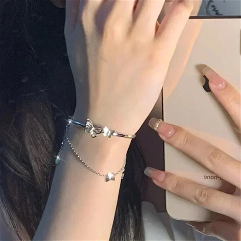 Diamantbesetztes Schmetterlingsarmband aus 925er-Sterlingsilber für Damen, Modeschmuck, Temperament, Blume, verstellbares Armband