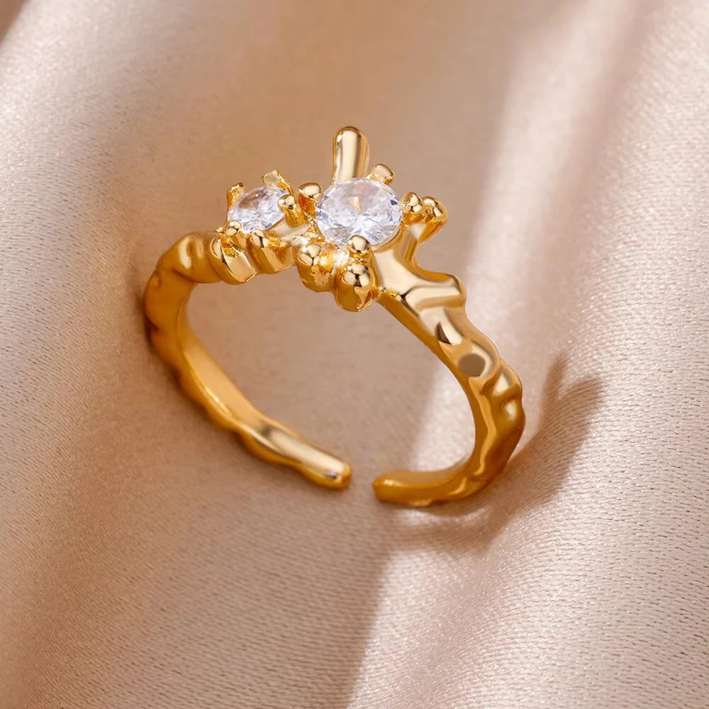 Edelstahl Zirkon Geometrische Ringe Für Frauen Luxus Bösen blick Gold Farbe Einstellbar Trendy Hochzeit Ästhetischen Jewerly Geschenk