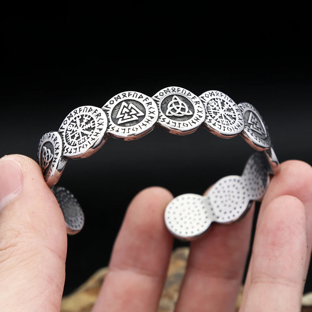 Neue Design Mode Vikings Valknut Muster Armbänder Für Männer Frauen 316L Edelstahl Nordic Kompass Armreifen Amulett Schmuck