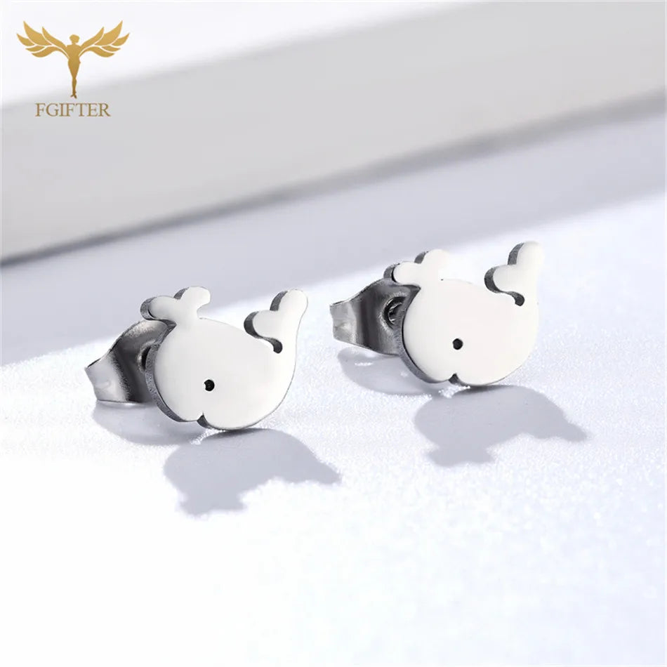 6-teiliges süßes Meeresschildkröten-Seestern-Wal-Ozean-Tier-Ohrring-Set aus Edelstahl, Ohrstecker, Modeschmuck, Mädchen-Geschenke