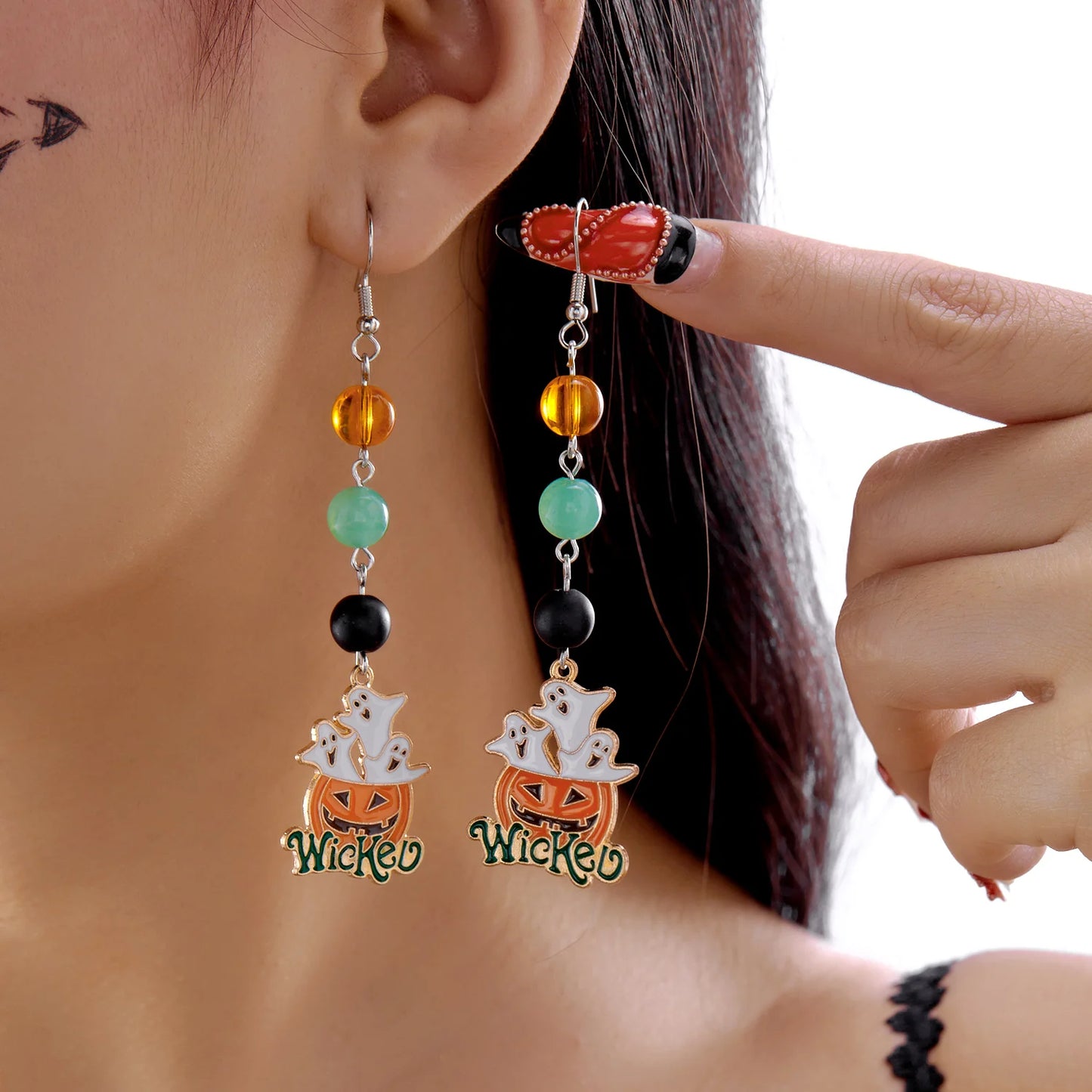 Halloween Niedliche Kürbis Geist Kristall Zirkon Baumeln Ohrringe für Frauen Lange Quaste Tropft Ohrring Halloween Party Schmuck