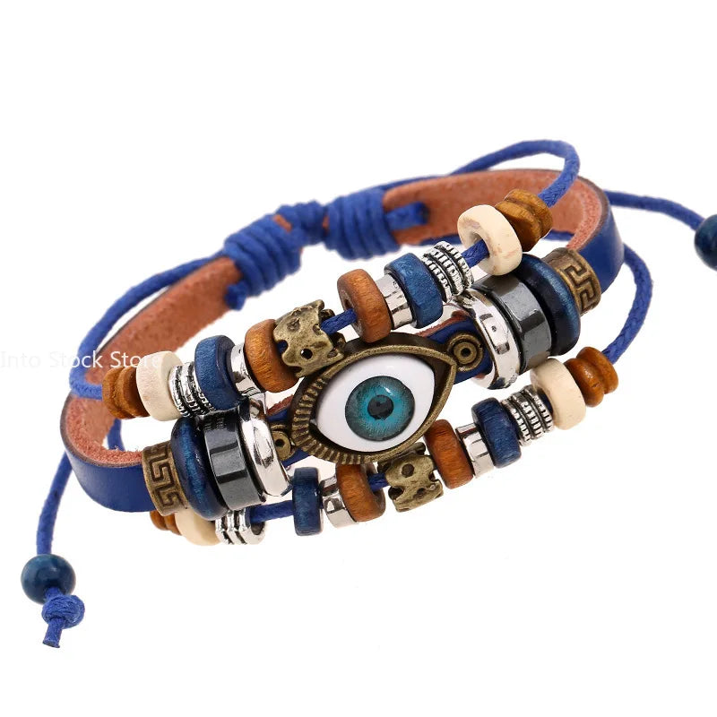 Boho Zigeuner Hippie Design Leder Seil Auge Armband mehr schicht iges Leder gewebt Perlen Armband Unisex verstellbaren Schmuck