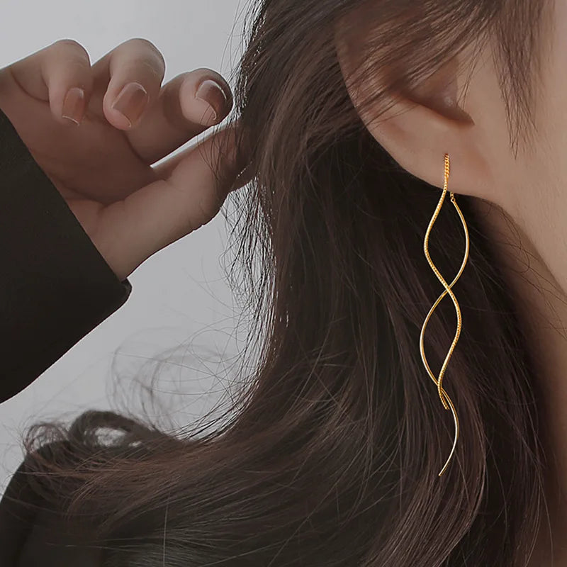 Koreanische Mode Lange Welle Quaste Ohrringe für Frauen Schmuck 2024 Trend Neue Rotierenden Twisted frauen 925 Silber Nadel ohrringe