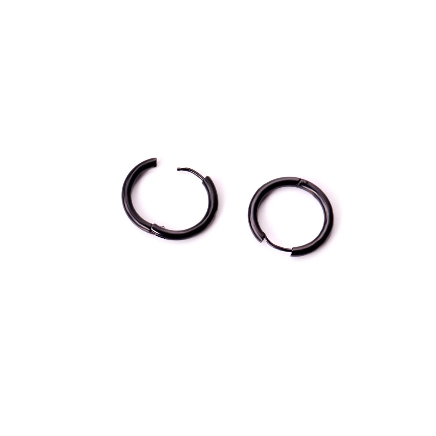 LUXUSTEEL Herren-Creolen, schwarze Farbe, Edelstahl-Clip-Ohrring für Männer und Frauen, Rock, Hiphop, Kreisohr, 2-teilig