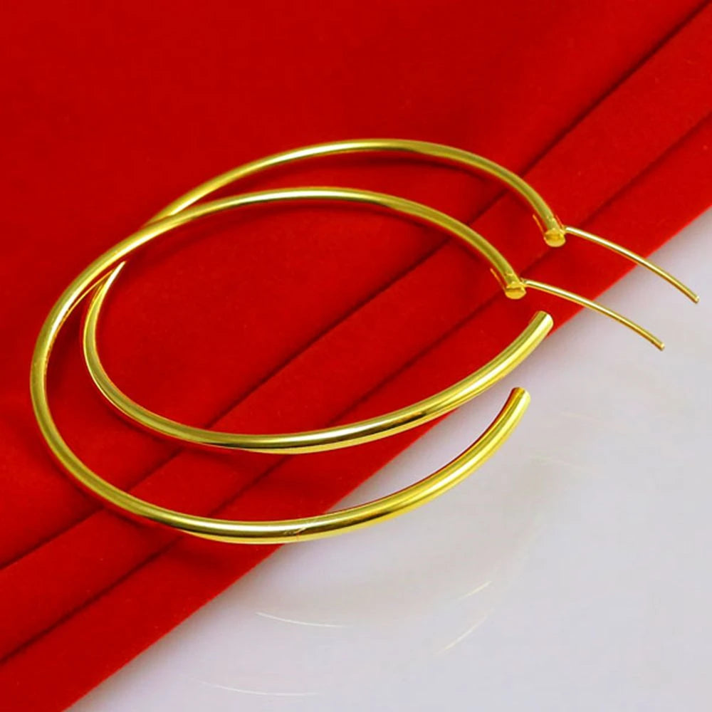 Vergoldete glatte runde Kreis-große Creolen für Damen, Größe 12/25/30/40/50/60 mm, Edelstahl, Schmuck, Accessoires, Geschenke