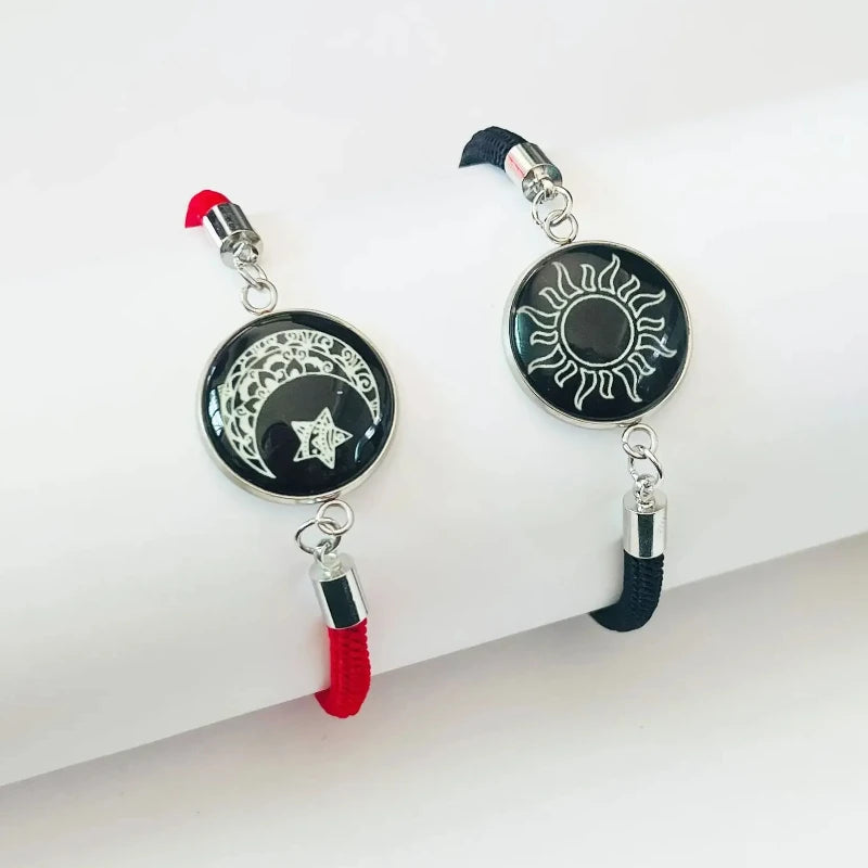 Trendy Sonne Mond Runde Anhänger Geflochtene Armbänder Frauen Männer Romantische Paar Einstellbare Armbänder Mode Schmuck