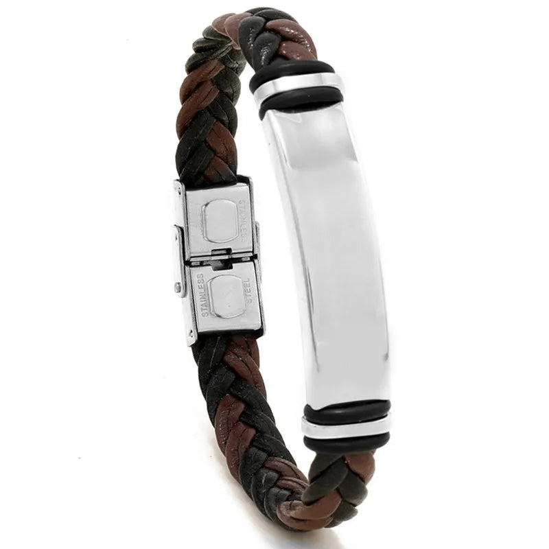 Edelstahlarmband, schlichtes, lässiges, gewebtes Lederarmband, Titan-Stahl, Lederarmband, Armband für Herren, Edelstahl