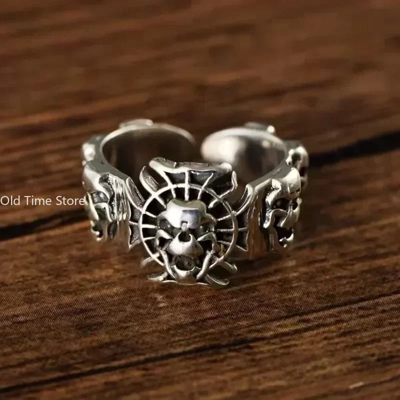 Vintage offener Ring männlicher Held übertriebener männlicher Ring europäischer Geisterkönig Schädel Herren- und Damentrend offener Modering