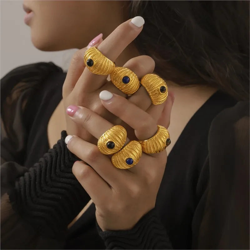 316L Edelstahl Ringe Für Frauen 18K Gold Überzogene Wasserdichte frauen Chunky Ring Goth Goldenen Offenen Ring Luxus Frau schmuck
